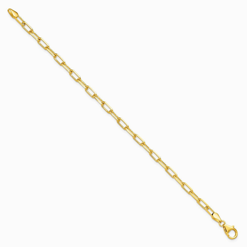 14K Yellow Gold 3.5mm Solid Beveled Diamond-Cut Paperclip Chain Bracelet 7"-8" - Product Photo