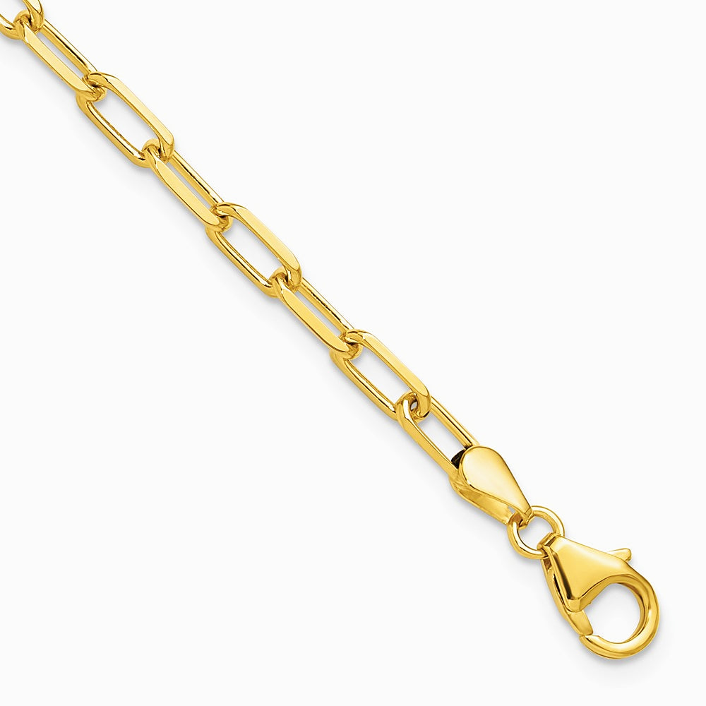 14K Yellow Gold 3.5mm Solid Beveled Diamond-Cut Paperclip Chain Bracelet 7"-8" - Product Photo
