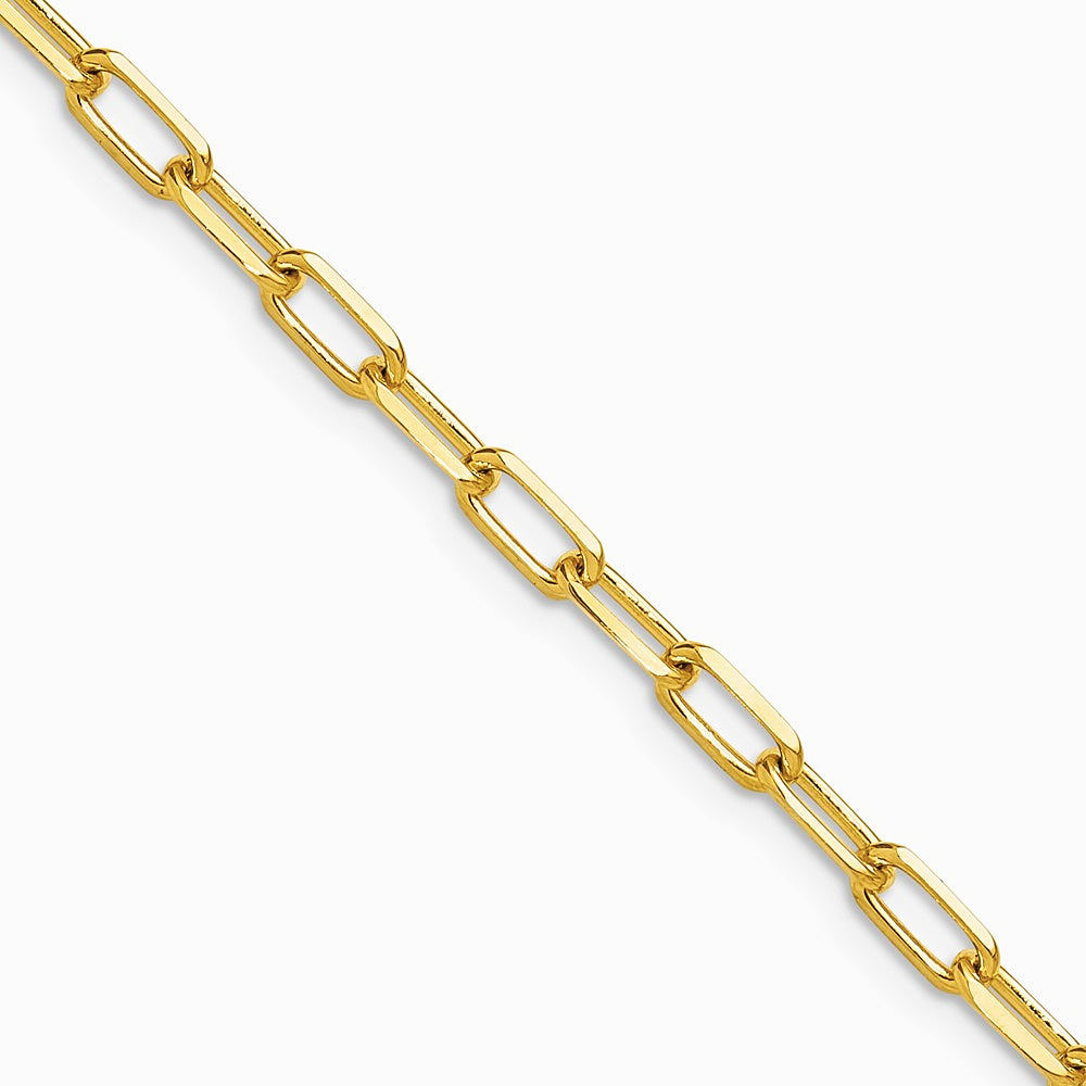 14K Yellow Gold 3.5mm Solid Beveled Diamond-Cut Paperclip Chain Necklace 16"-24" - Product Photo