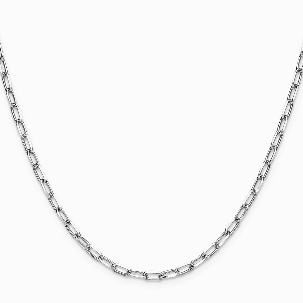 14K White Gold 3.0mm Solid Beveled Diamond-Cut Paperclip Chain Necklace 16"-24" - Product Photo
