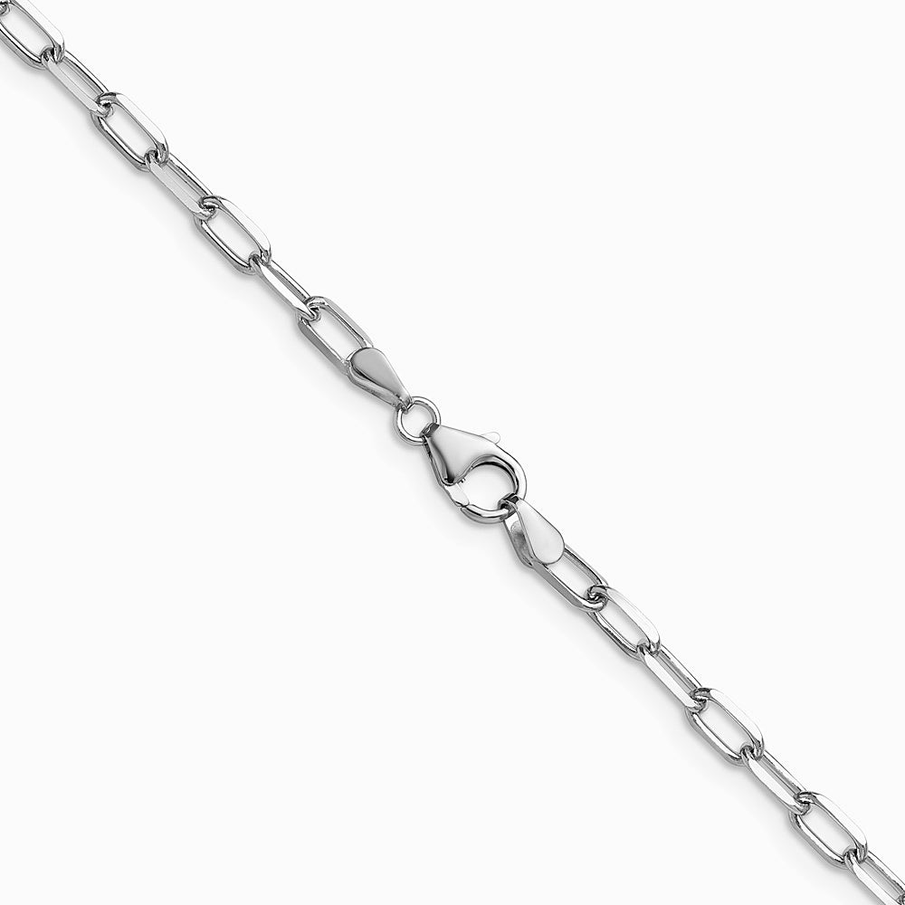 14K White Gold 3.0mm Solid Beveled Diamond-Cut Paperclip Chain Necklace 16"-24" - Product Photo