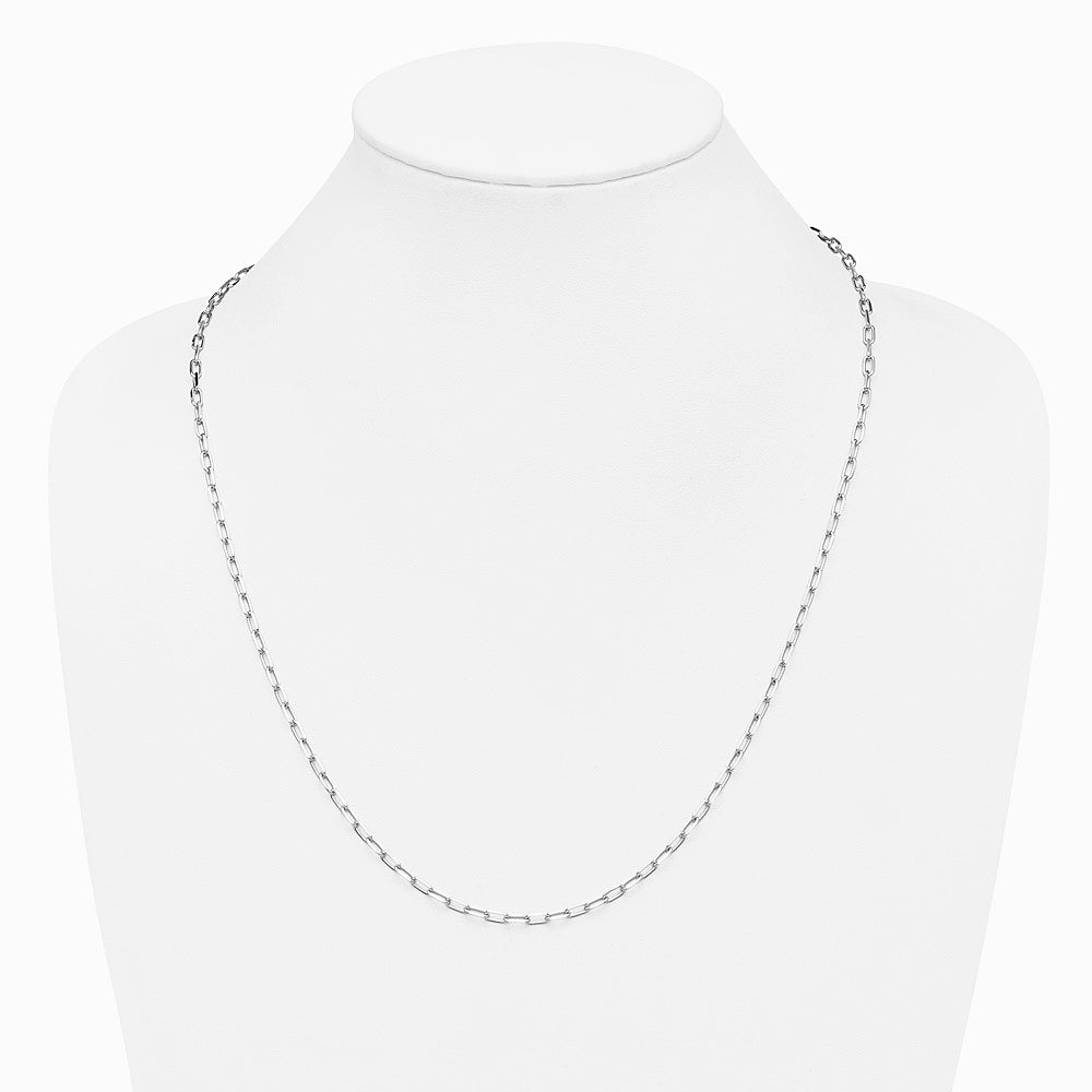 14K White Gold 3.0mm Solid Beveled Diamond-Cut Paperclip Chain Necklace 16"-24" - Product Photo