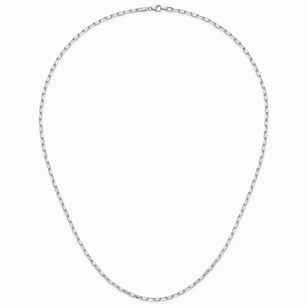 14K White Gold 3.0mm Solid Beveled Diamond-Cut Paperclip Chain Necklace 16"-24" - Product Photo