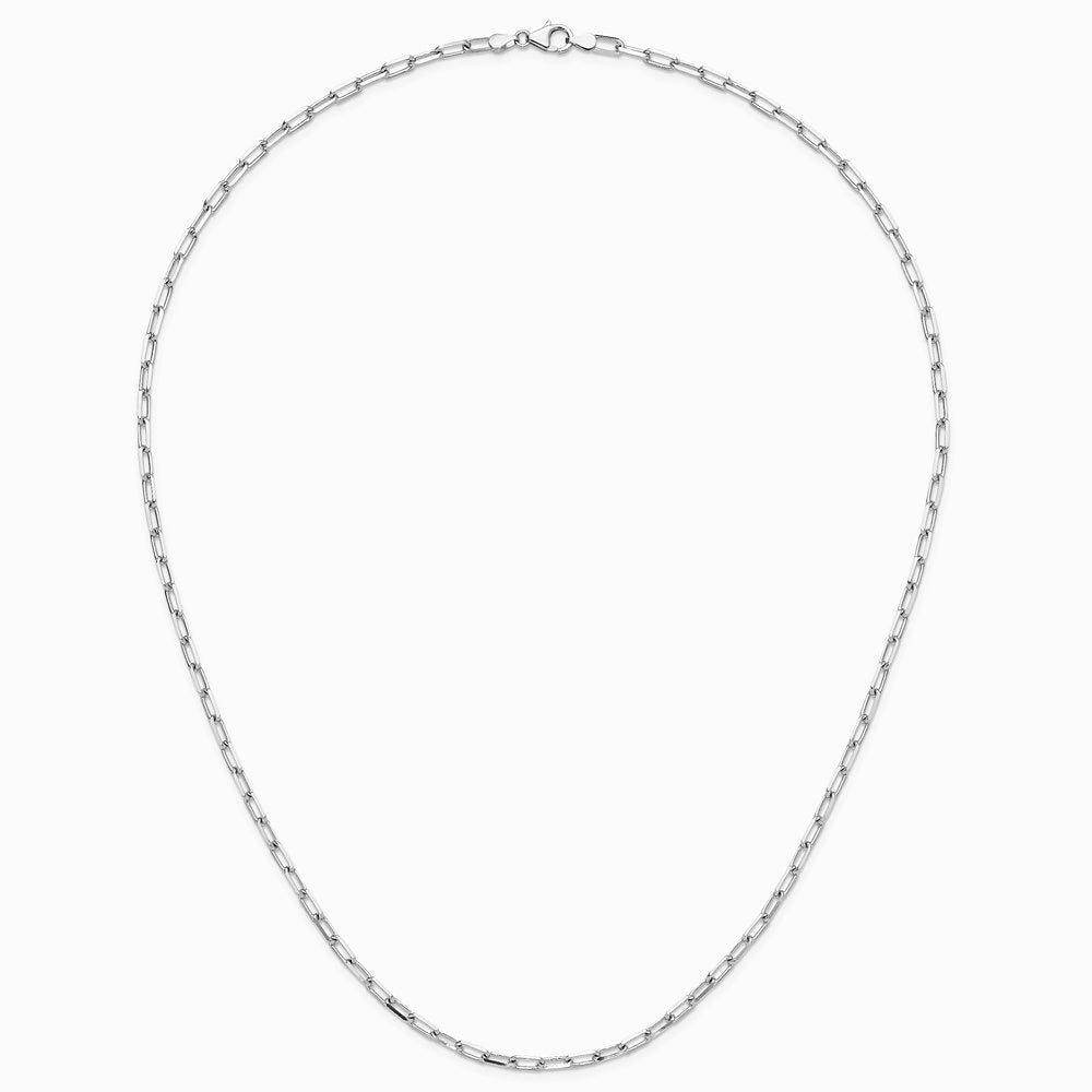 14K White Gold 3.5 mm Solid Beveled Diamond-Cut Paperclip Chain Necklace 16"-24" - Product Photo