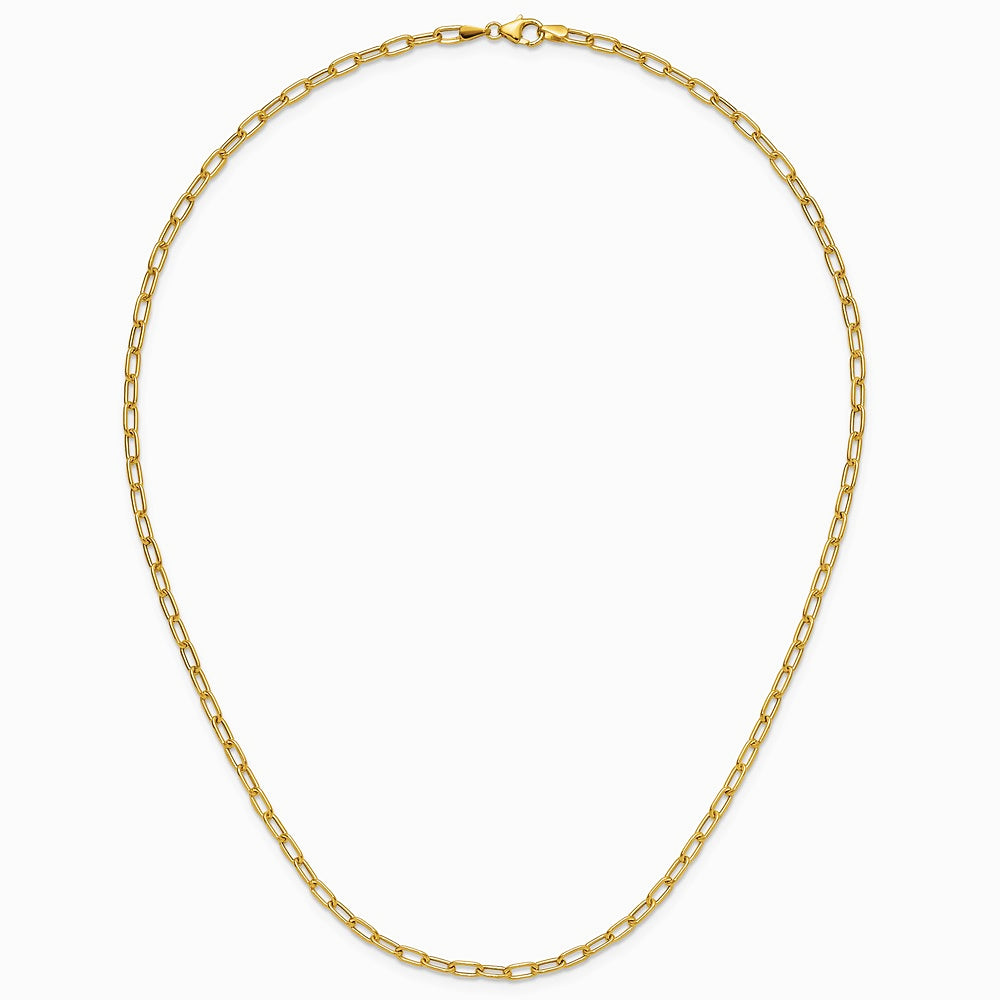 14K Yellow Gold 3.0mm Semi-Solid Paperclip Chain Necklace 16"-24" - Product Photo