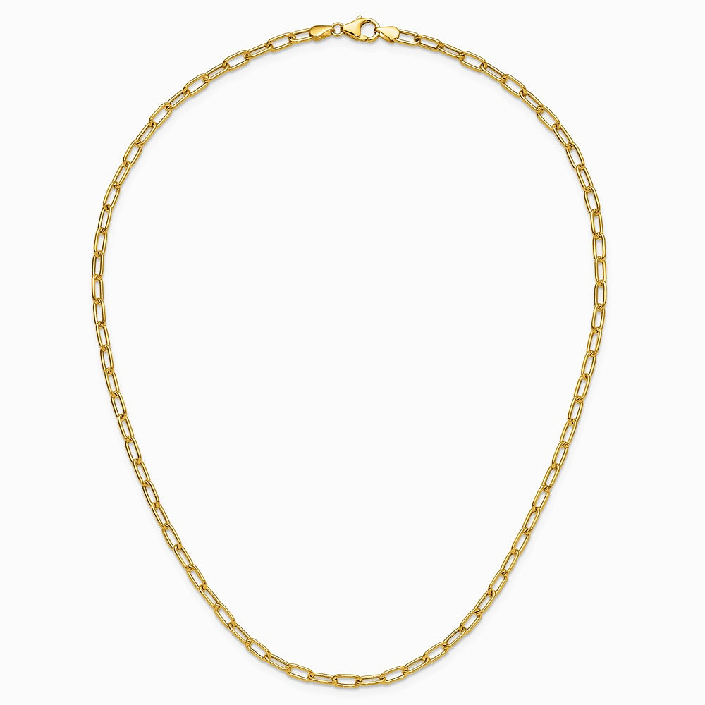 14K Yellow Gold 3.7mm Semi-Solid Paperclip Chain Necklace 16"-24" - Product Photo