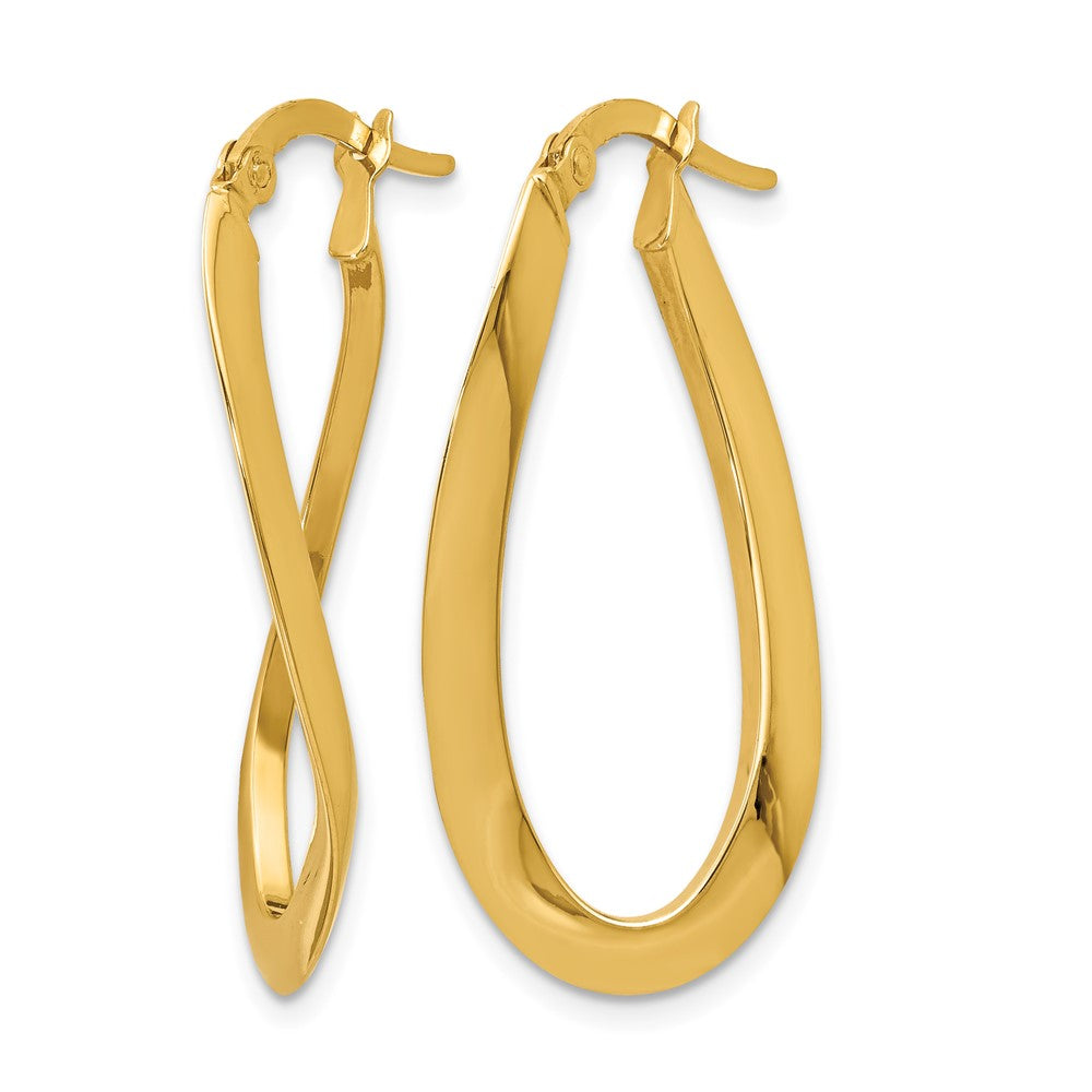 14K Yellow Gold Polished Oval Hoop Earrings - Product Photo
