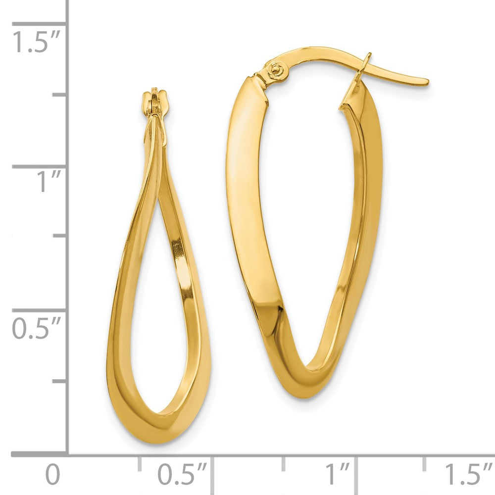 14K Yellow Gold Polished Oval Hoop Earrings - Product Photo