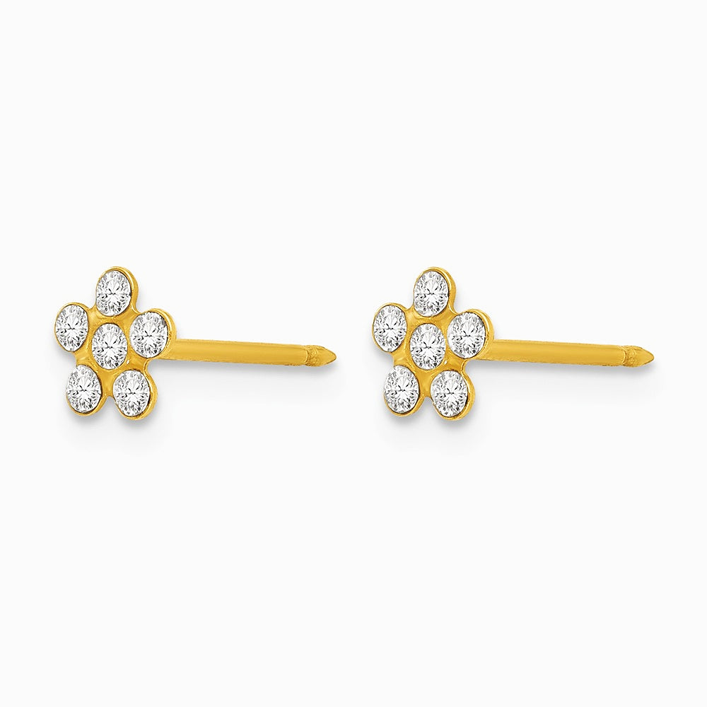 14K Yellow Gold April Crystal Birthstone Flower Earrings - Product Photo