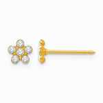 14K Yellow Gold April Crystal Birthstone Flower Earrings - Product Photo