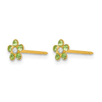 14K Yellow Gold August Lt Green Crystal Birthstone Flower Earrings - Product Photo
