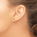 14K Yellow Gold August Lt Green Crystal Birthstone Flower Earrings - Product Photo