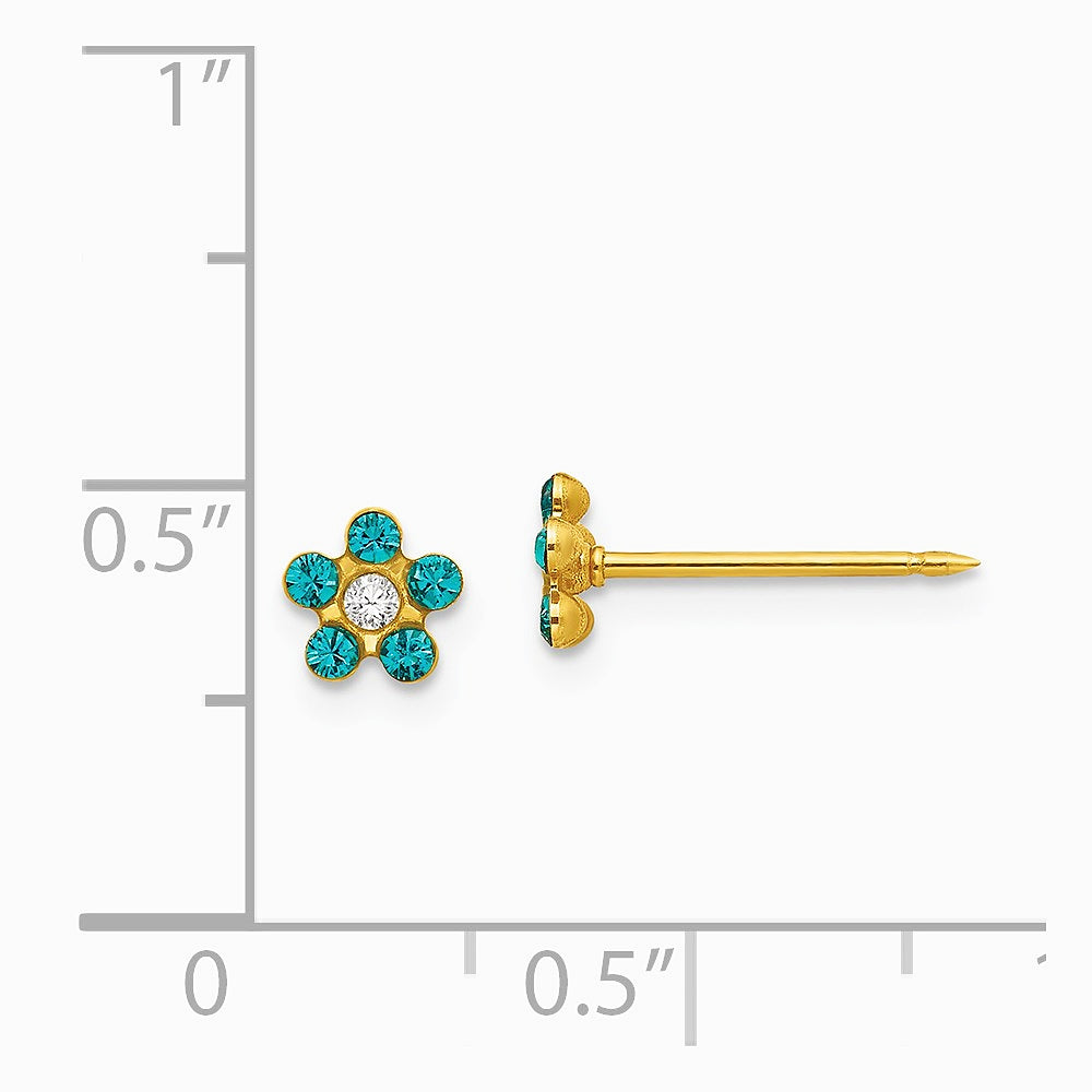 14K Yellow Gold December Blue Crystal Birthstone Flower Earrings - Product Photo