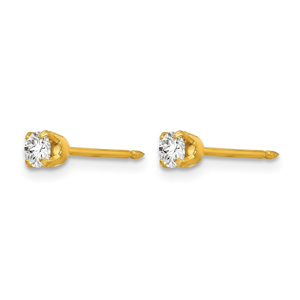 14K Yellow Gold 3mm CZ Earrings - Product Photo