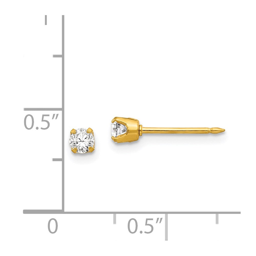 14K Yellow Gold 3mm CZ Earrings - Product Photo