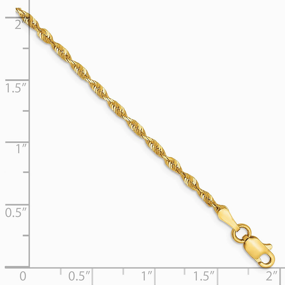 10K Yellow Gold 2.0mm Ultra Diamond-Cut Lightweight Rope Chain Bracelet 7"-8" - Product Photo
