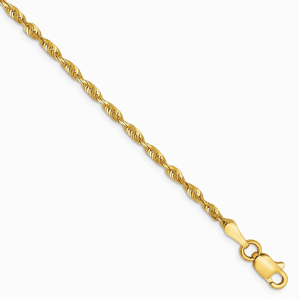 10K Yellow Gold 2.0mm Ultra Diamond-Cut Lightweight Rope Chain Bracelet 7"-8" - Product Photo