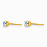 14K Yellow Gold 3mm March Crystal Birthstone Post Earrings - Product Photo