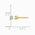 14K Yellow Gold 3mm March Crystal Birthstone Post Earrings - Product Photo