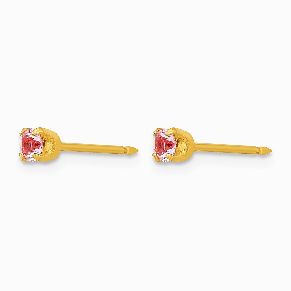 14K Yellow Gold 3mm June Crystal Birthstone Post Earrings - Product Photo