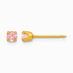 14K Yellow Gold 3mm June Crystal Birthstone Post Earrings - Product Photo