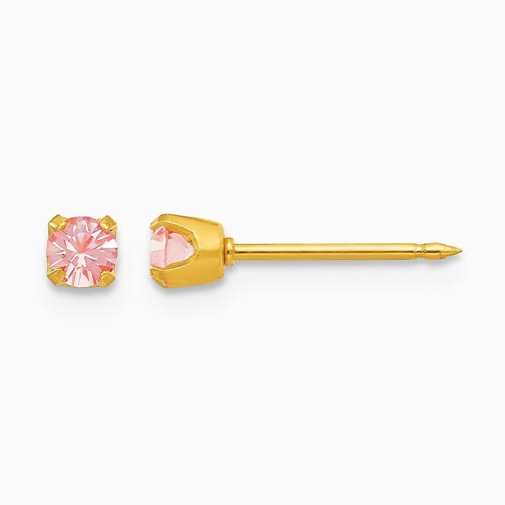 14K Yellow Gold 3mm June Crystal Birthstone Post Earrings - Product Photo