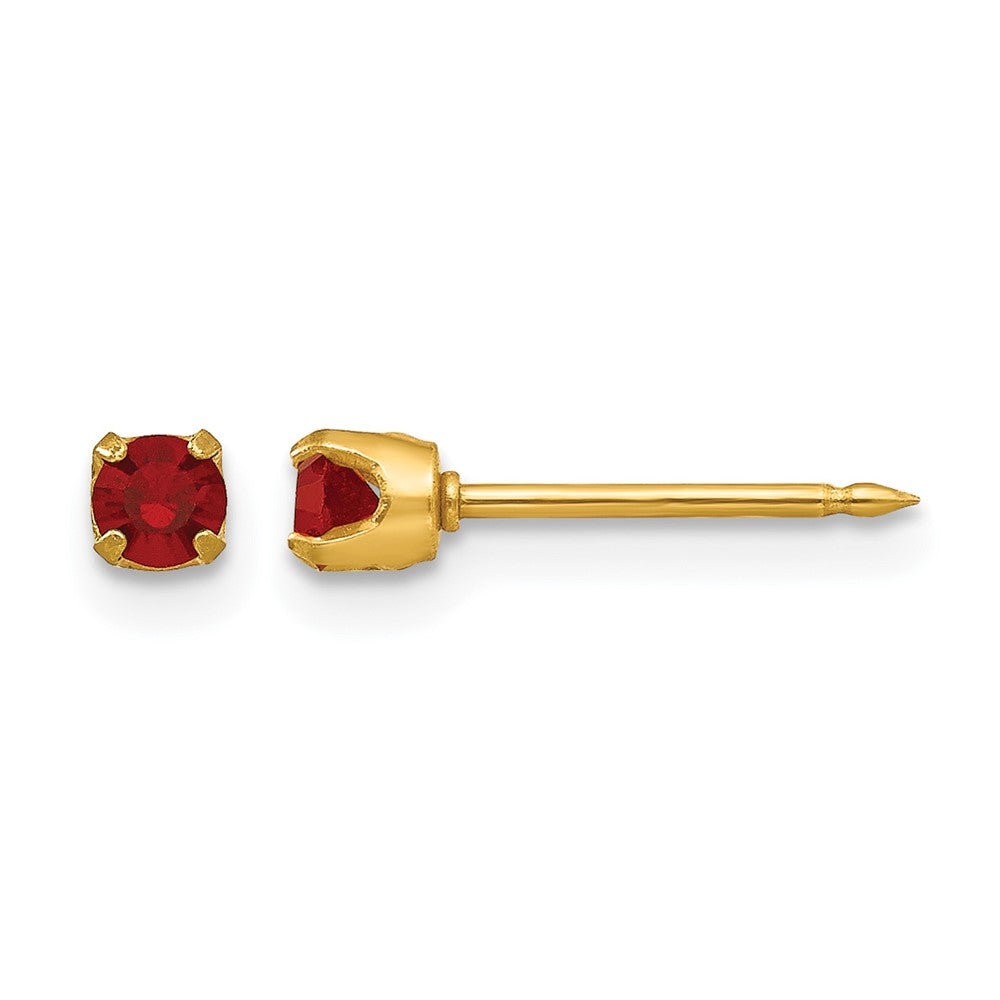 14K Yellow Gold 3mm July Crystal Birthstone Post Earrings