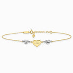 14K Two-tone Diamond-cut Puffed Hearts MOM 10in Plus 1in ext Anklet - Product Photo