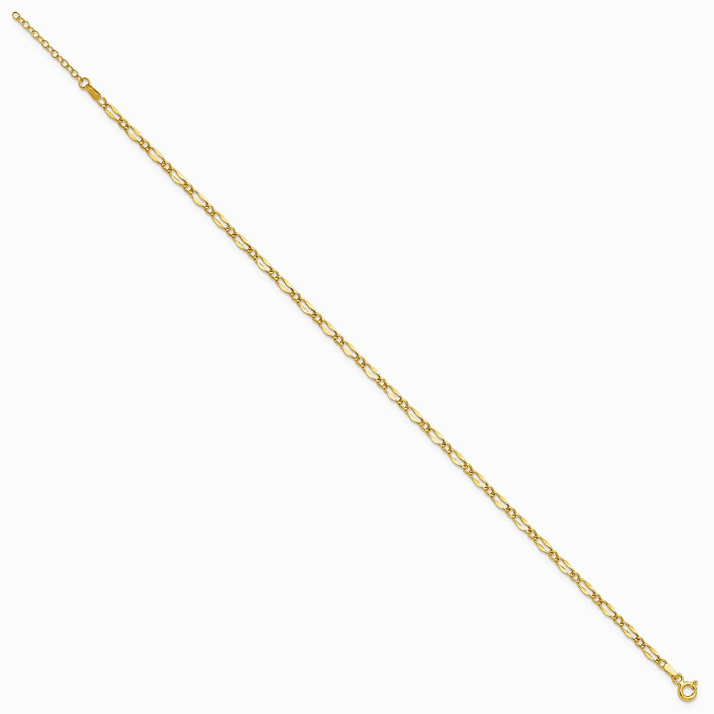 14K Yellow Gold Polished Fancy Link 9in Plus 1in extension Anklet - Product Photo