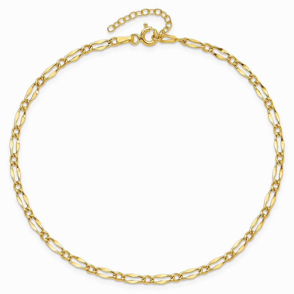 14K Yellow Gold Polished Fancy Link 9in Plus 1in extension Anklet - Product Photo