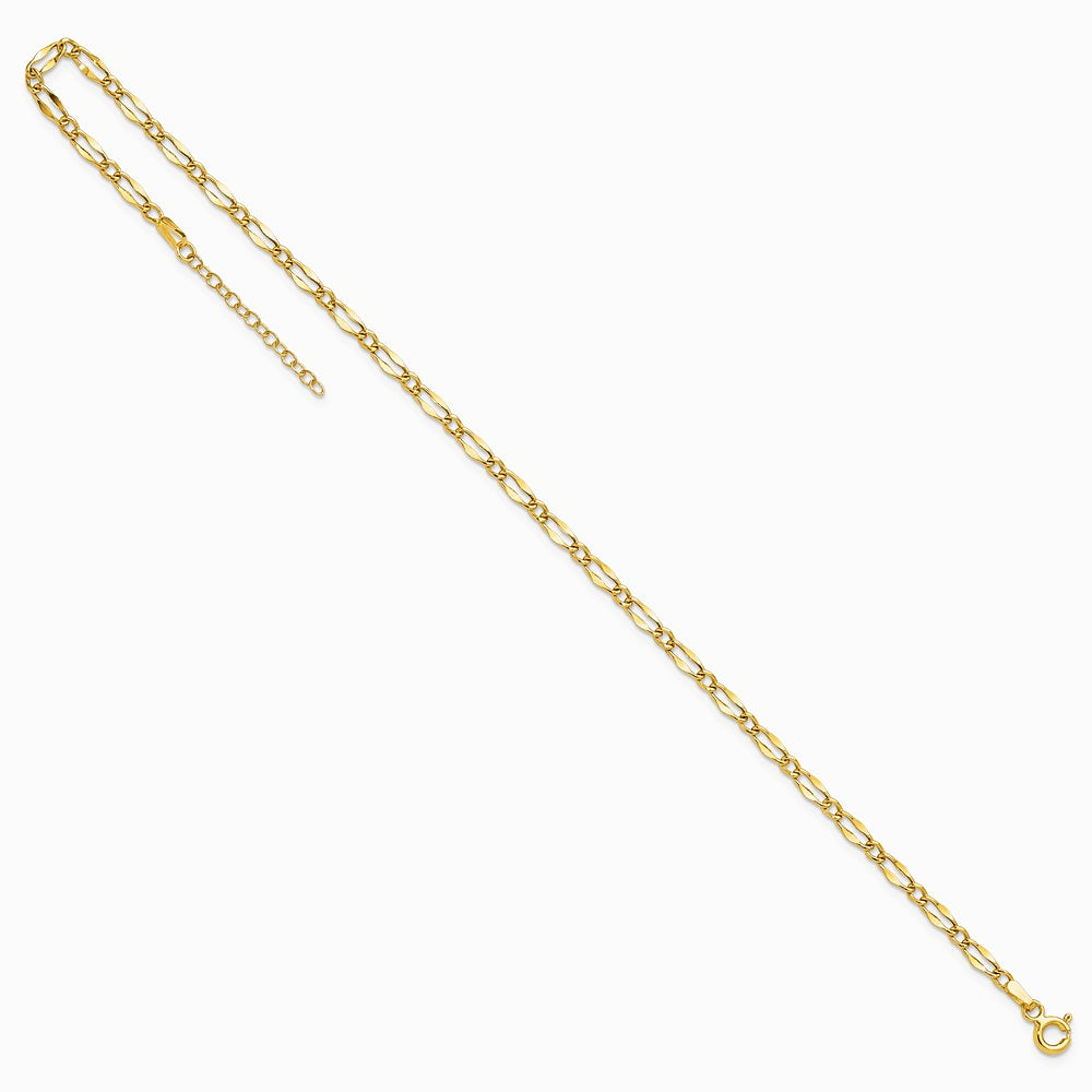 14K Yellow Gold Polished Fancy Link 9in Plus 1in extension Anklet - Product Photo
