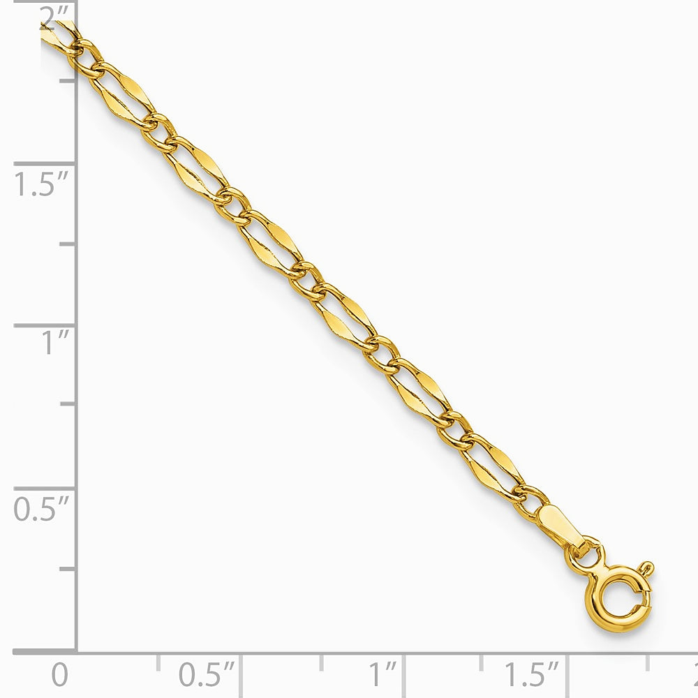 14K Yellow Gold Polished Fancy Link 9in Plus 1in extension Anklet - Product Photo