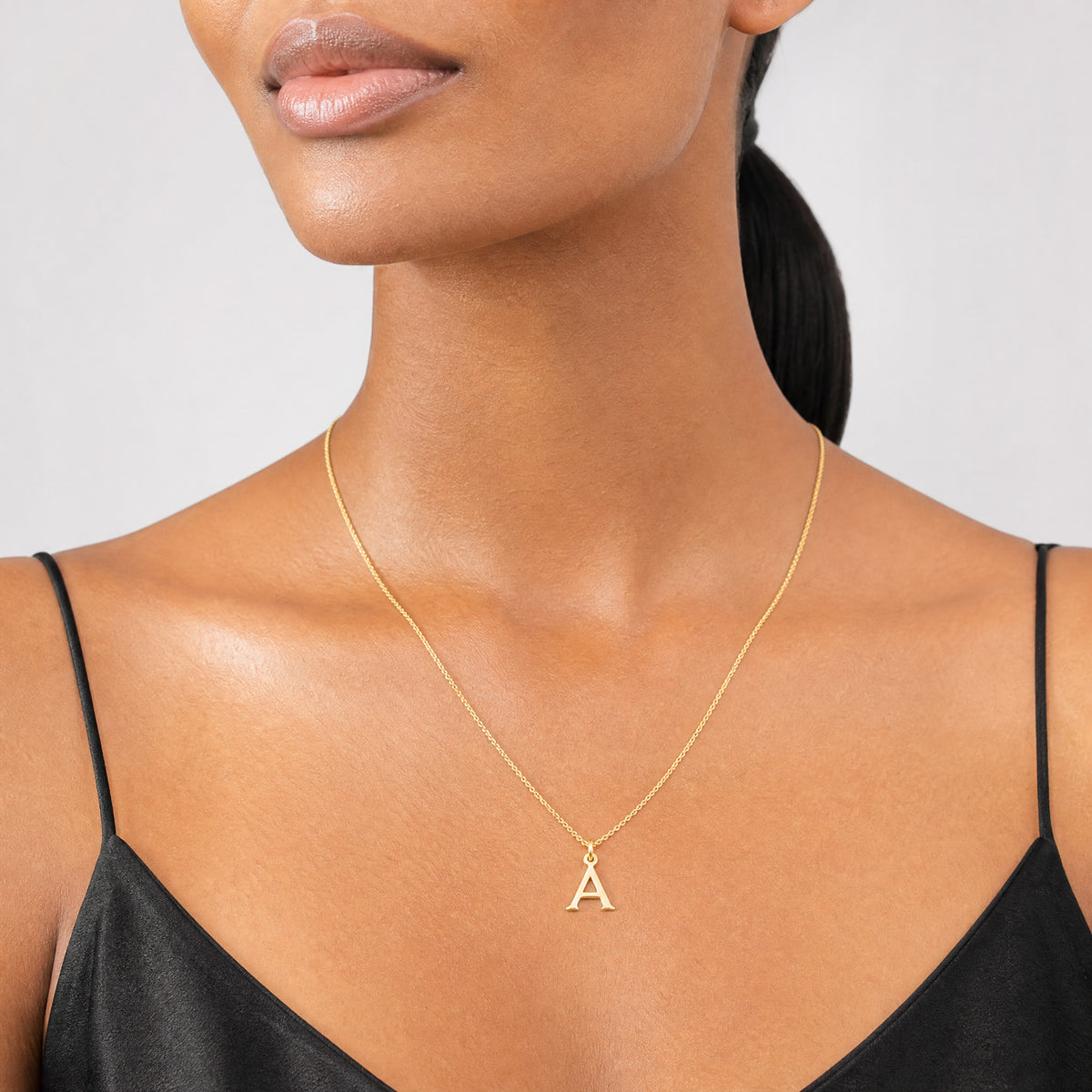 14KY Cutout Letter A Initial Necklace - Model Shot