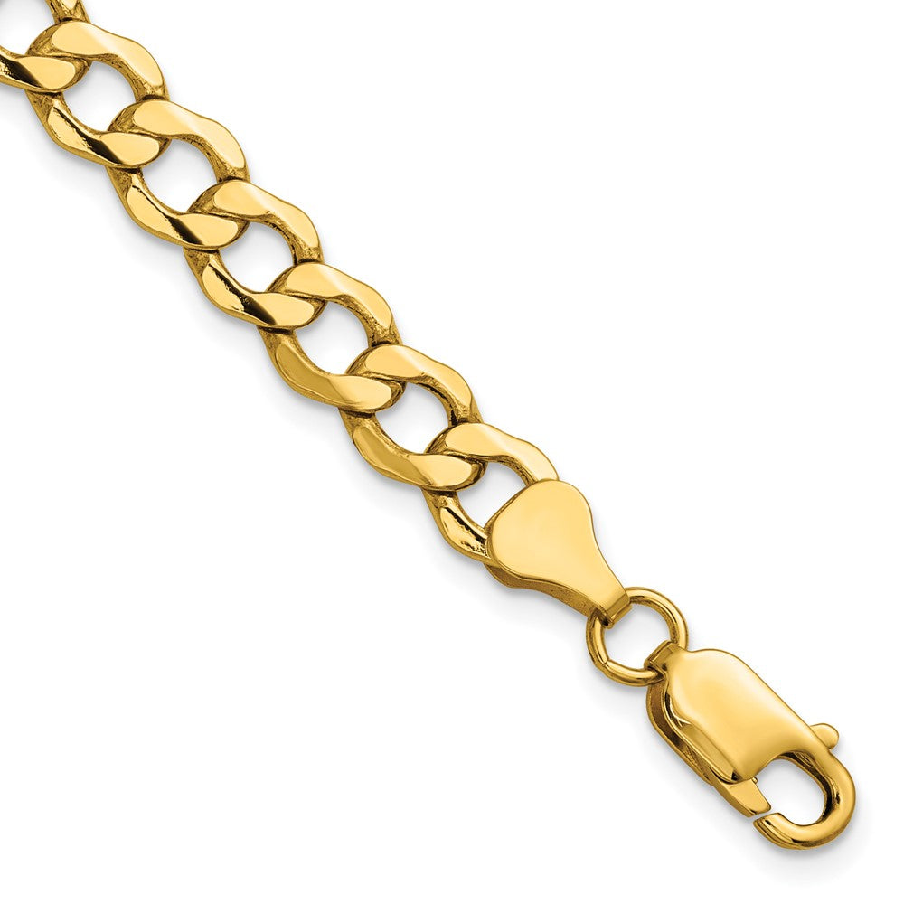 14K Yellow Gold 6.5mm Semi-Solid Curb Chain Bracelet 7"-9"