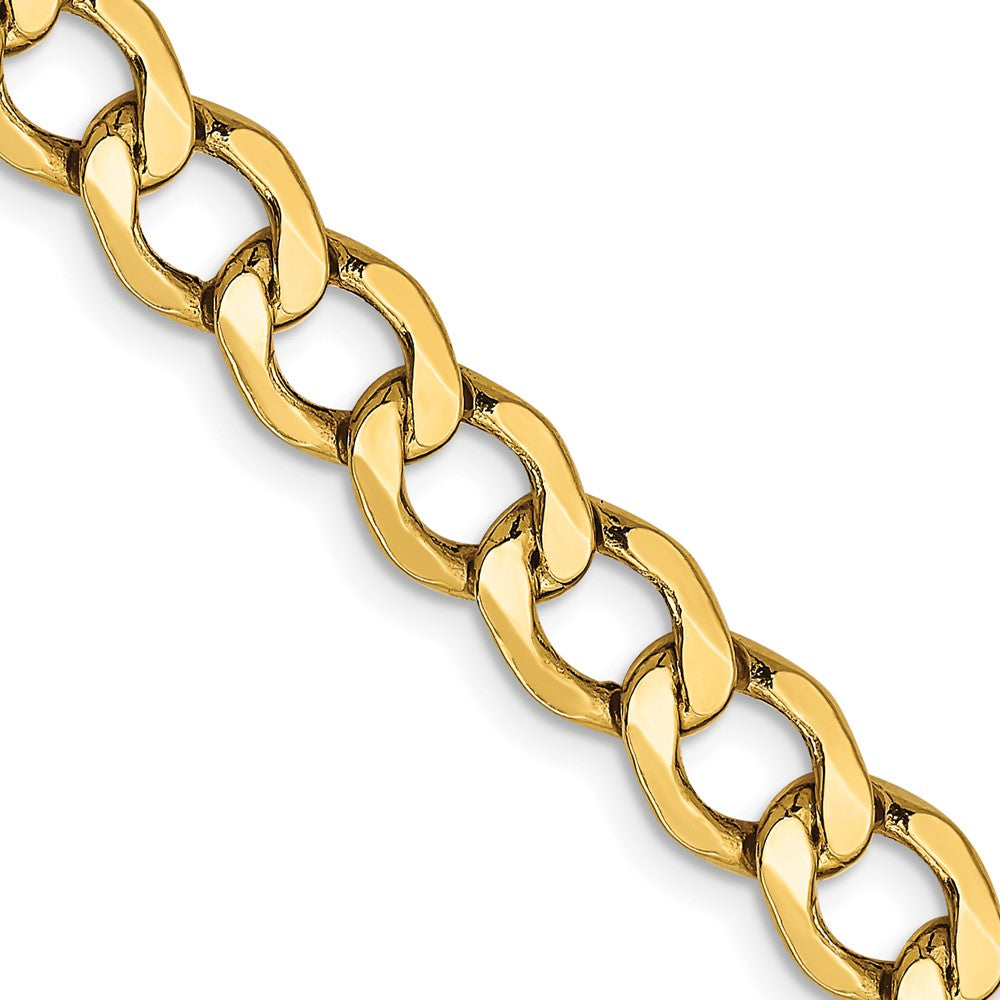 14K Yellow Gold 6.5mm Semi-Solid Curb Chain Necklace 18"-26"