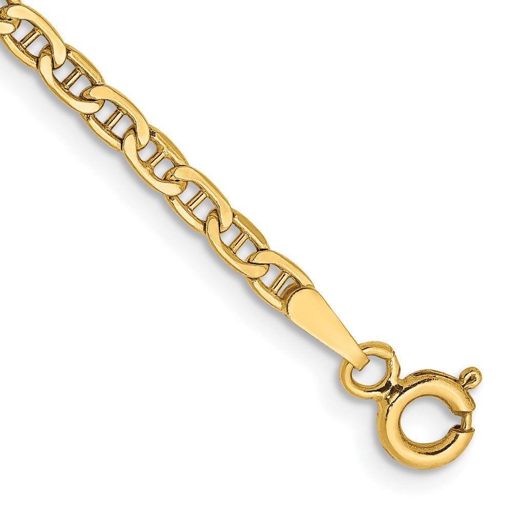 14K Yellow Gold 2.4mm Semi-Solid Anchor Chain Bracelet 7"-10"