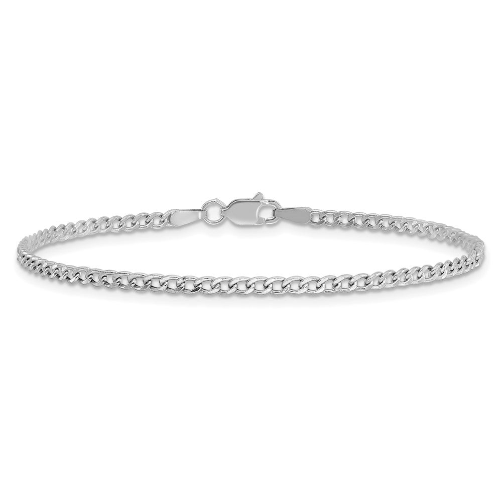 14k White Gold 2.5mm Semi-Solid Curb Chain Anklet - Product Photo