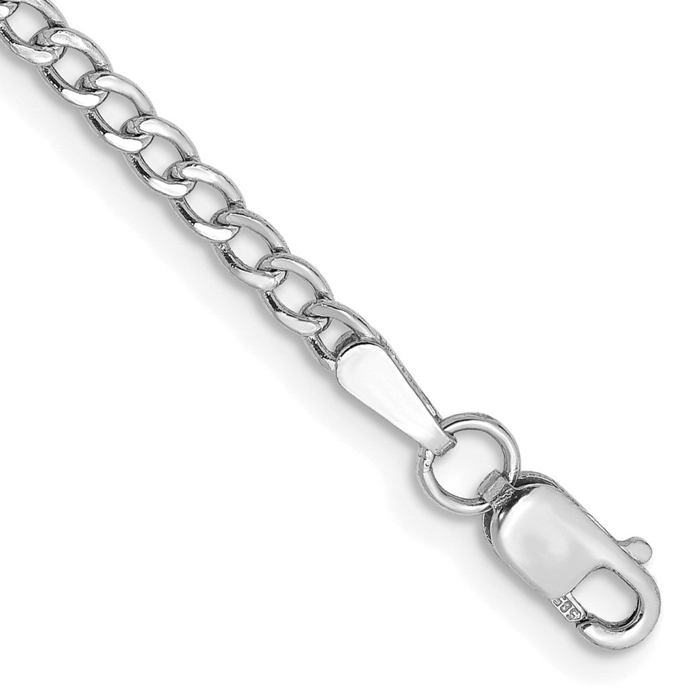 14K White Gold 2.5mm Semi-Solid Curb Chain Bracelet 7"-10"