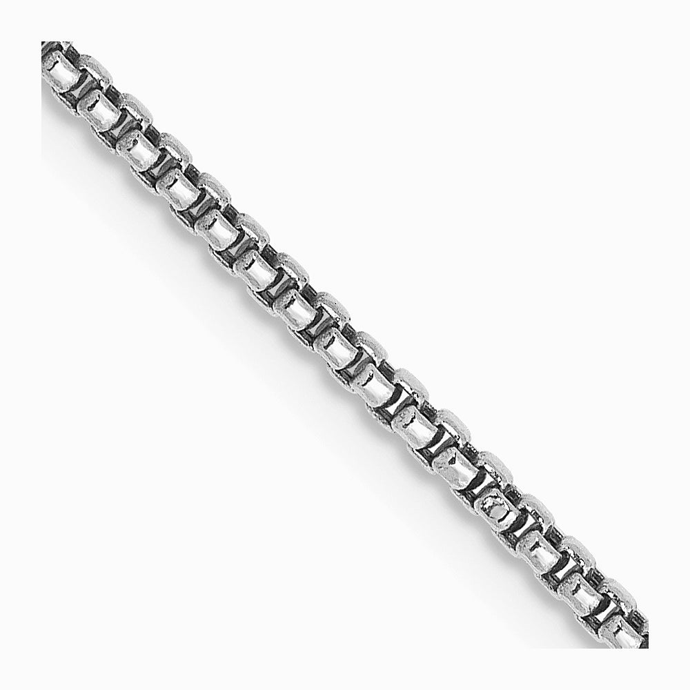 14K White Gold 1.5mm Semi-Solid Round Box Chain Necklace 16"-30"