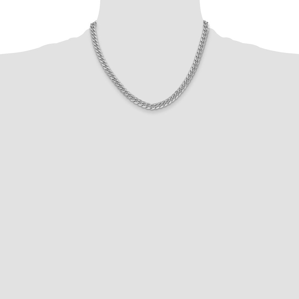 14k White Gold 6mm Semi-Solid Miami Cuban Chain - Product Photo