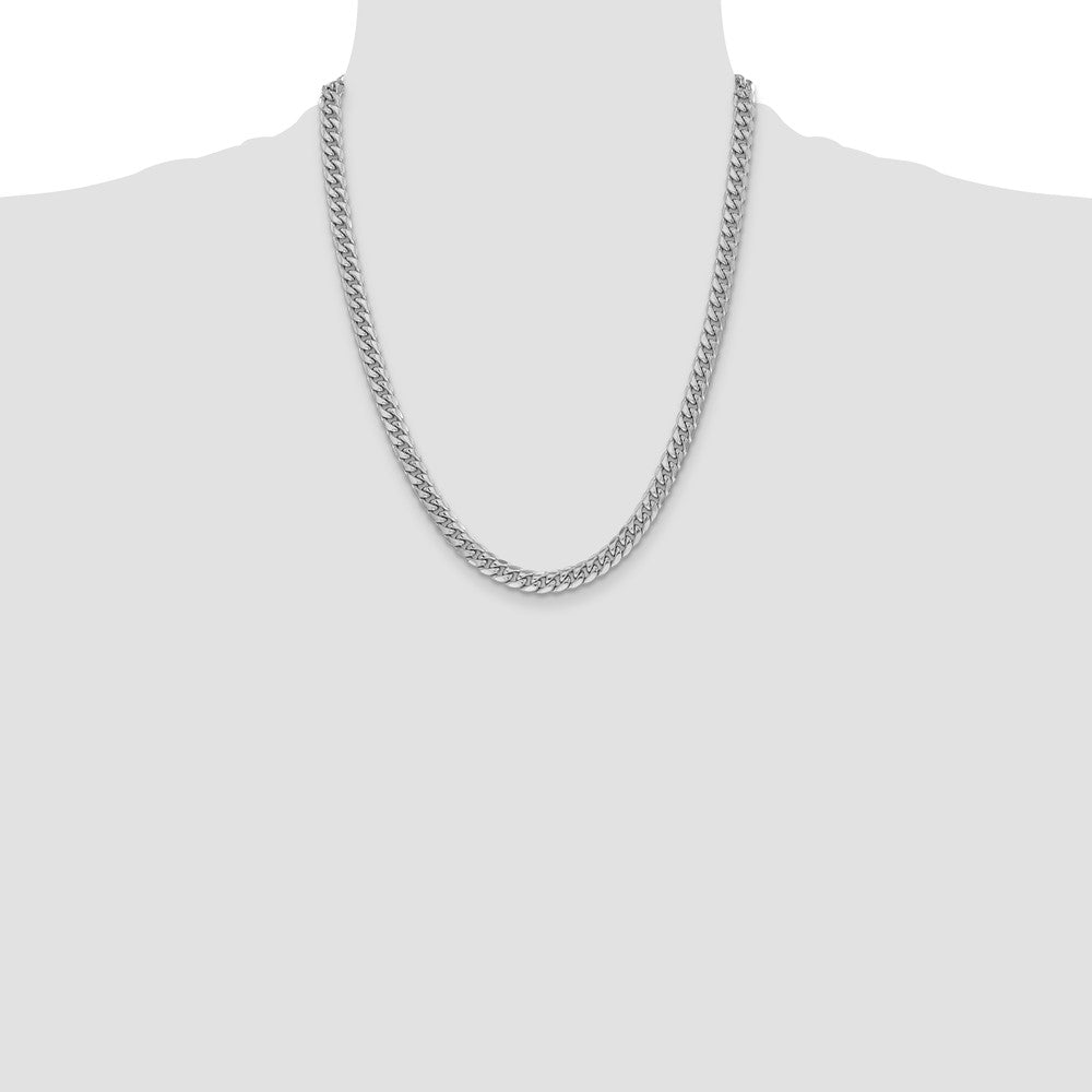 14k White Gold 6mm Semi-Solid Miami Cuban Chain - Product Photo