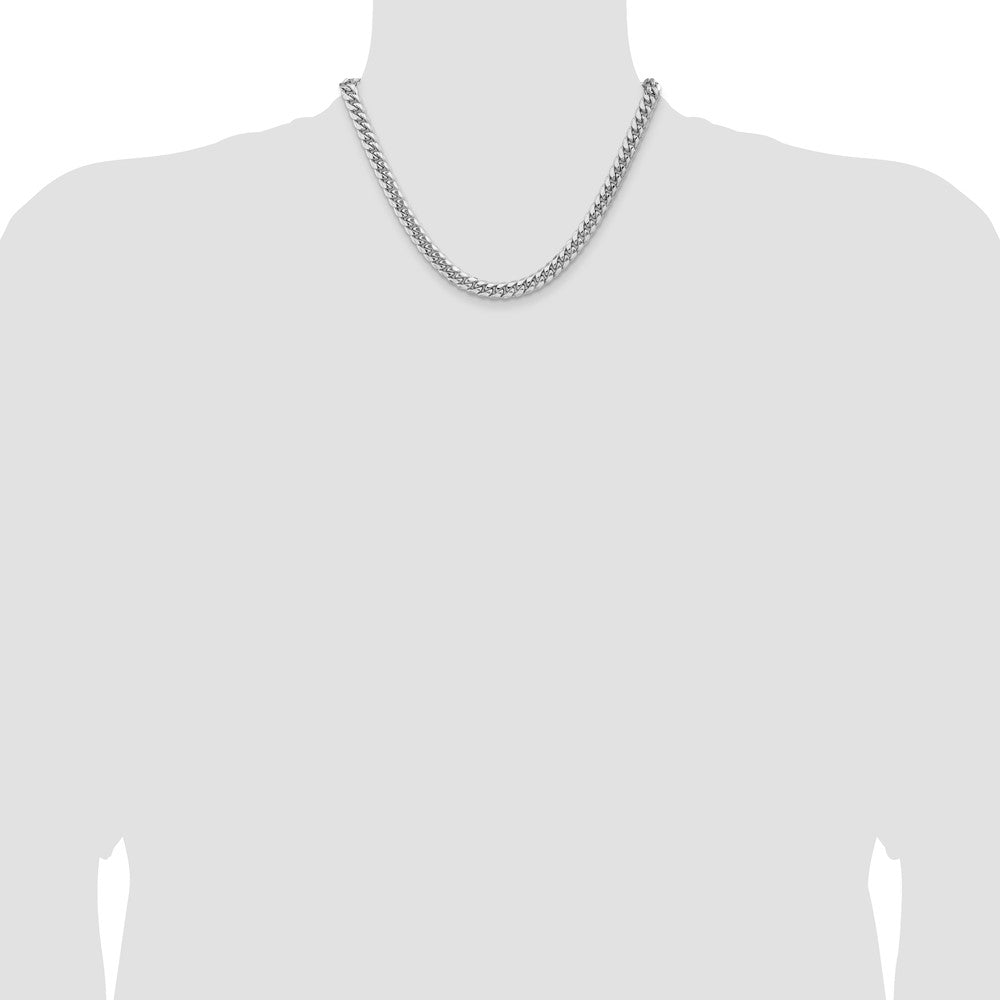 14k White Gold 7.3mm Semi-Solid Miami Cuban Chain - Product Photo