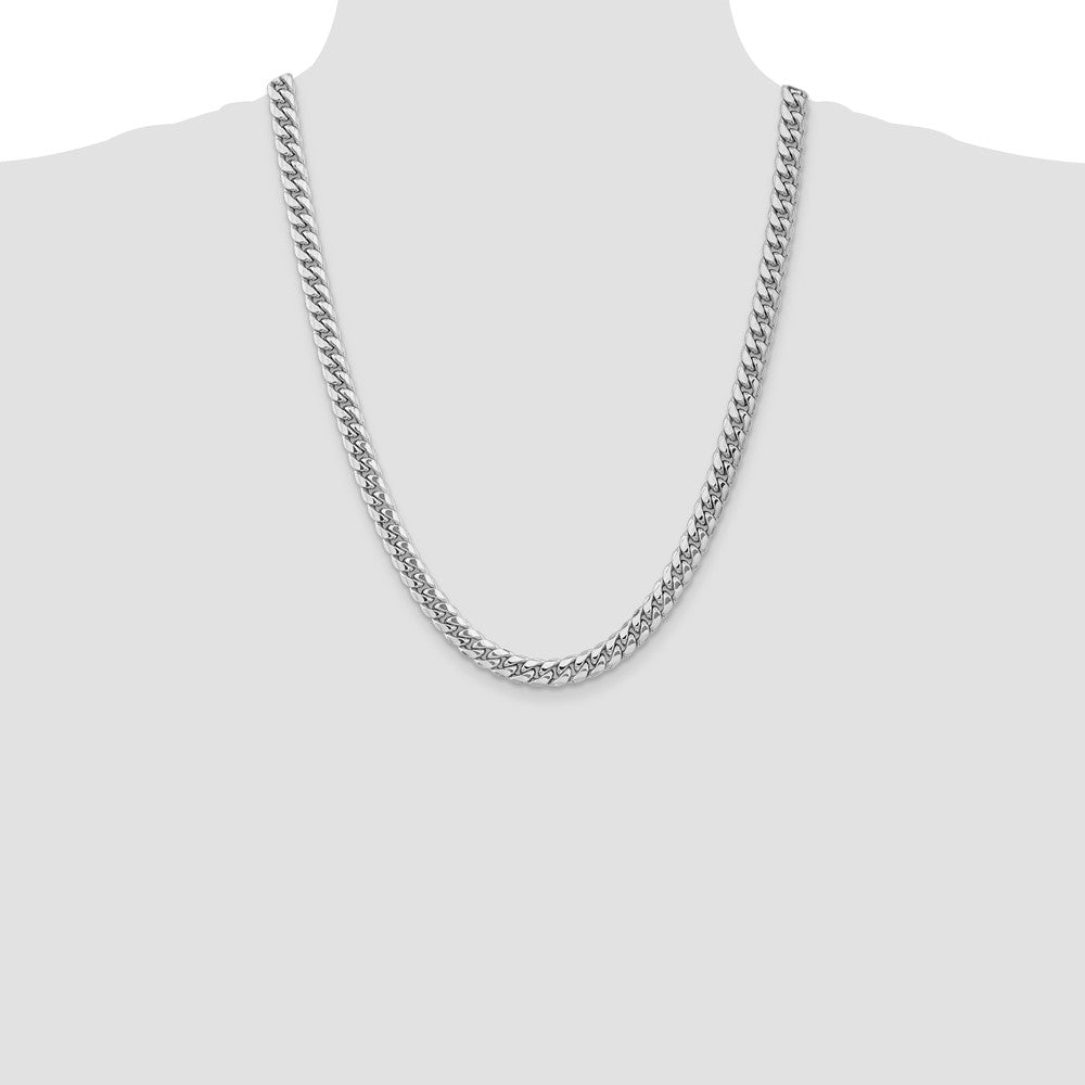 14k White Gold 7.3mm Semi-Solid Miami Cuban Chain - Product Photo