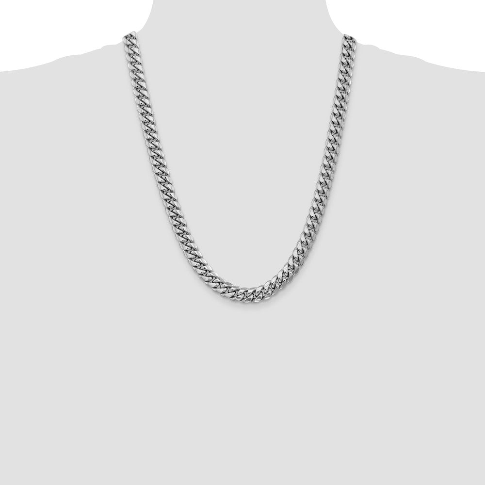14k White Gold 9.3mm Semi-Solid Miami Cuban Chain - Product Photo