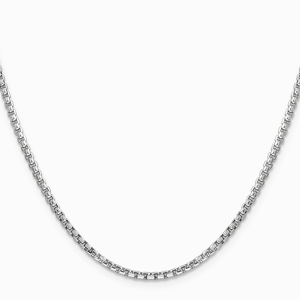 14K White Gold 2.45mm Semi-Solid Round Box Chain Necklace 18"-30" - Product Photo