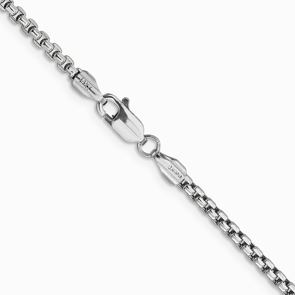 14K White Gold 2.45mm Semi-Solid Round Box Chain Necklace 18"-30" - Product Photo