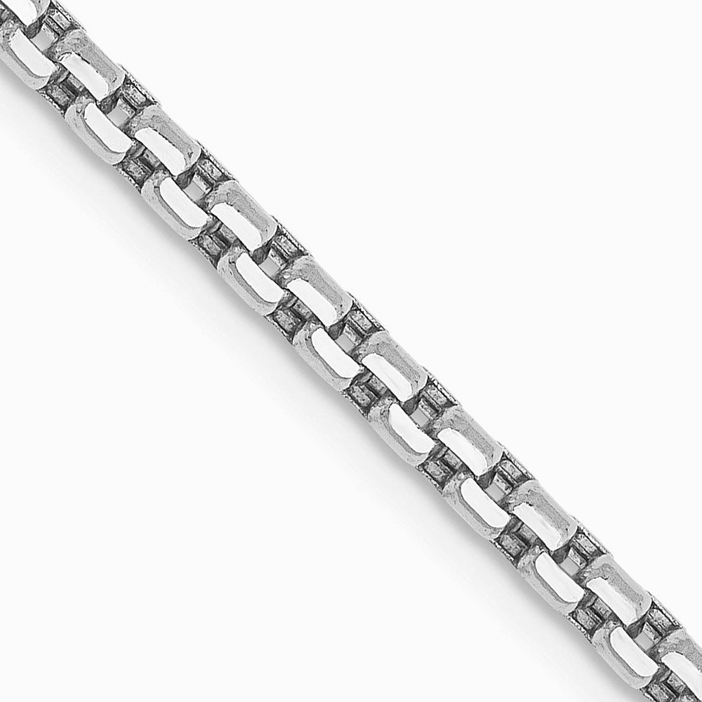 14K White Gold 2.45mm Semi-Solid Round Box Chain Necklace 18"-30"