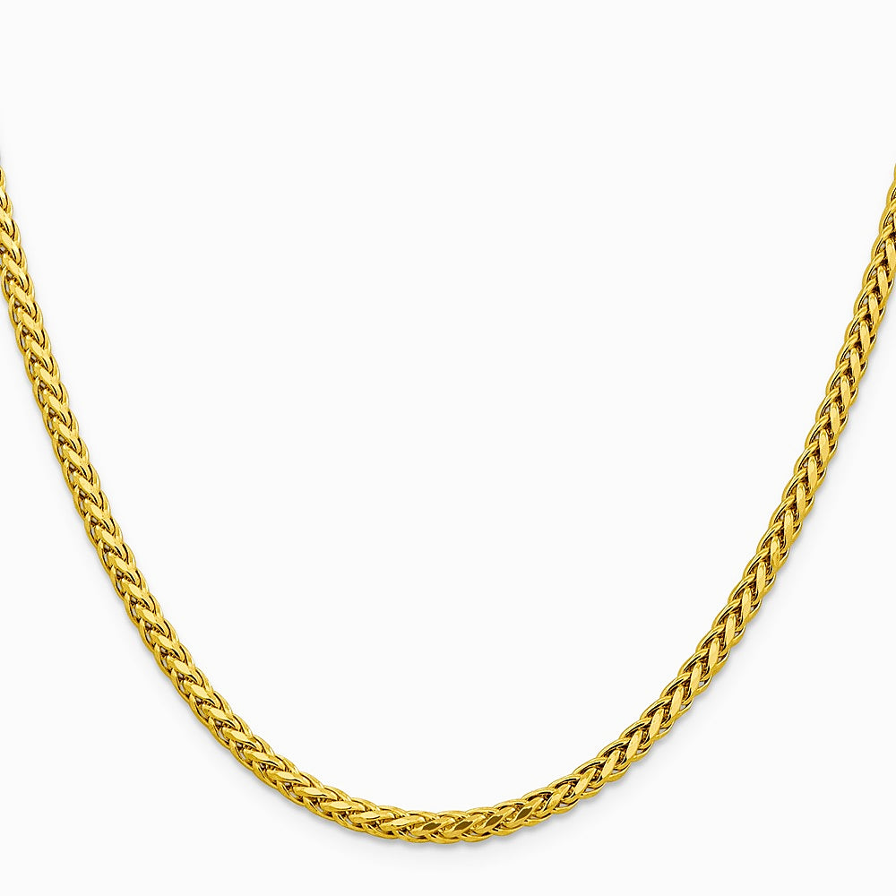 14K Yellow Gold 3.1 mm Semi-solid Diamond-Cut Wheat Chain Necklace 18"-24" - Product Photo
