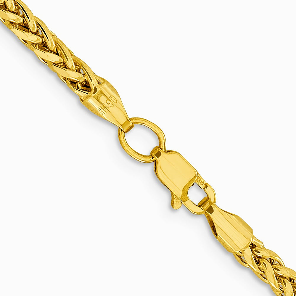 14K Yellow Gold 3.1 mm Semi-solid Diamond-Cut Wheat Chain Necklace 18"-24" - Product Photo