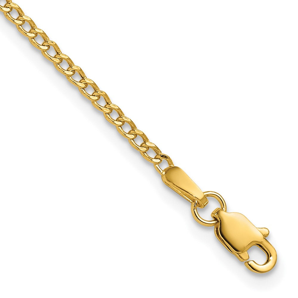 14K Yellow Gold 1.85mm Semi-Solid Curb Chain Bracelet 7"-10"